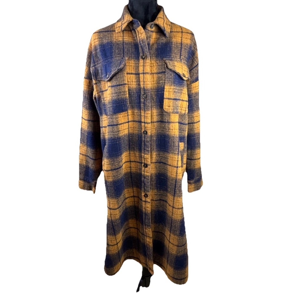 Nasty Gal Longline Plaid Flannel Button‎ Up Jacket Coat Size Small